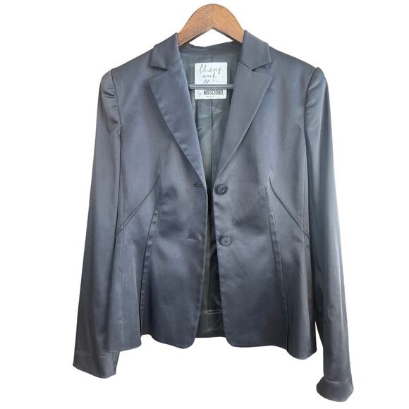 Moschino Cheap and Chic Vintage Black Satin Skirt Suit Set Size 10, measures a 6 - Picture 2 of 11